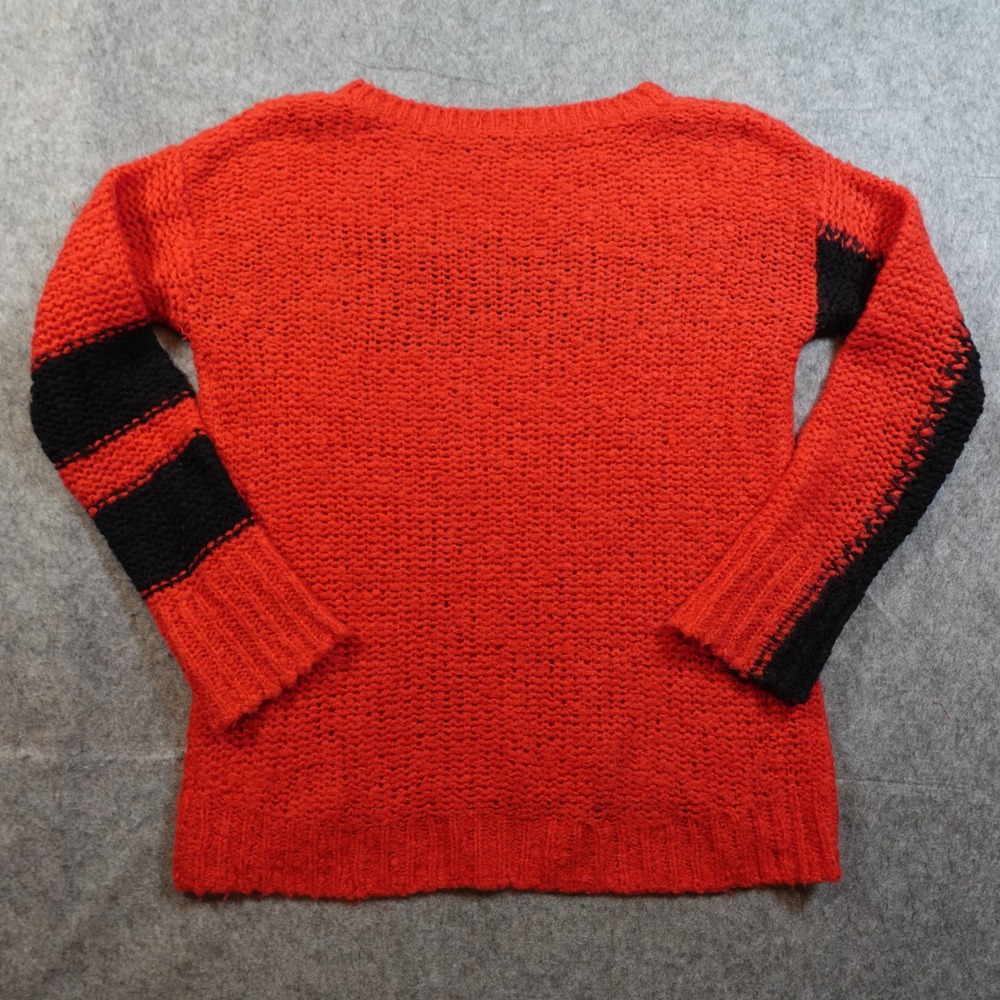 Pam Gela Sweater Womens Small Red Black Block Stripe Crew Neck‎ Chunky Knit Wool - Picture 6 of 10